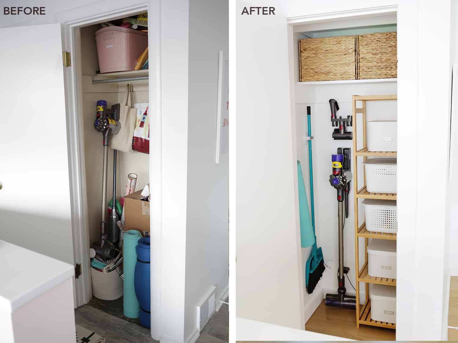 Before and after of an organized closet